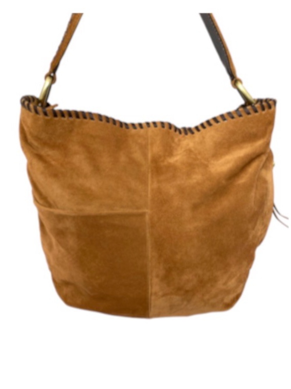 HOBO HARLEY BROWN SUEDE WHIP STITCH TRIM SHOULDER BAG PURSE EXCELLENT ! - Picture 2 of 16